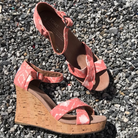 Toms Sienna pink canvas cork wedge sandals 8.5 - Picture 2 of 13